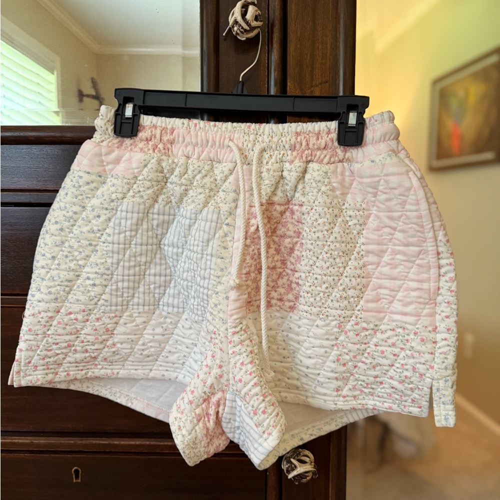 Pink and White Quilted Shorts